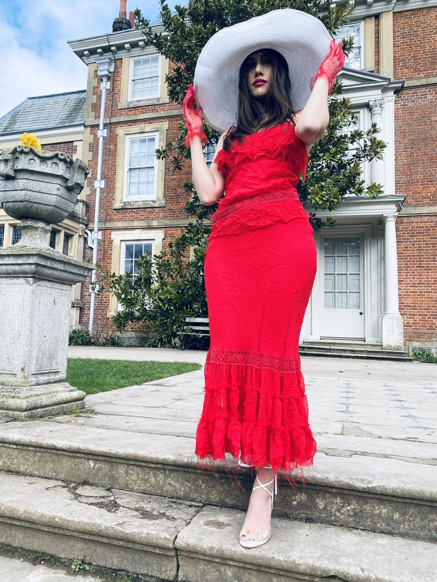 red maxi skirt co ord