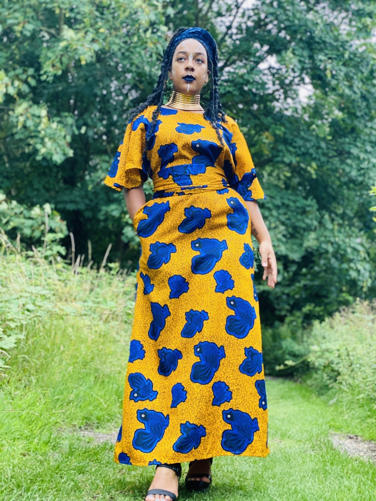 Royal blue and 2024 yellow traditional outfits